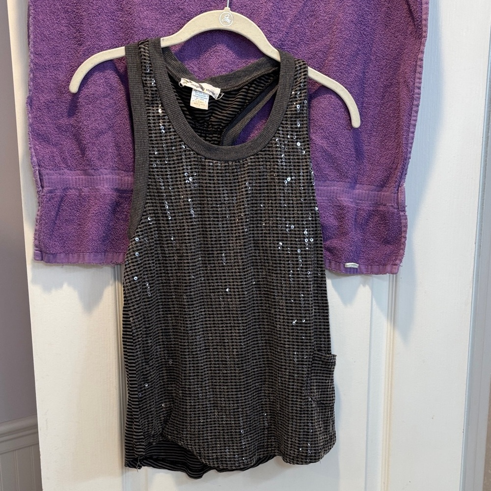 Imaginary Voyage Black and Silver Sequin Tank Top